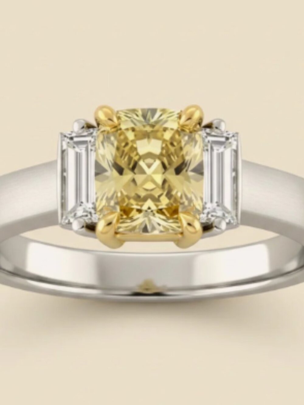 18K Fancy Yellow Radiant Cut Diamond Bridal Engagement Ring